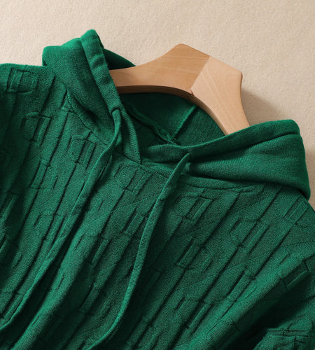 Autumn Winter High Quality Green Long Sleeved Hoodie Tops Women Loose Hooded Knitted Thick Large Size Sweater Casual Simplicity