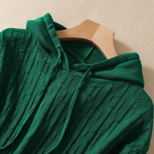 Load image into Gallery viewer, Autumn Winter High Quality Green Long Sleeved Hoodie Tops Women Loose Hooded Knitted Thick Large Size Sweater Casual Simplicity
