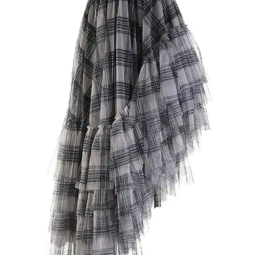 Load image into Gallery viewer, High Elastic Waist Red Plaid Mesh Irregular Long Casual Half-body Skirt Women Fashion Tide New Spring Autumn 2025 1DF1247
