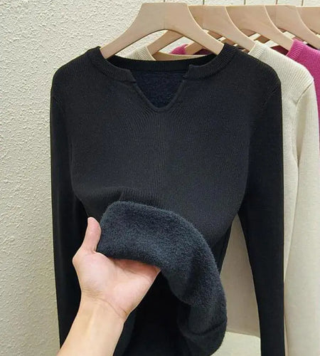 Autumn Winter Korean Fashion Solid V Neck Velvet Knit Crochet Sweater Women Warm Long Sleeve Pullovers Tops Casual Popular Trend