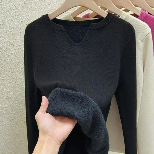 Load image into Gallery viewer, Autumn Winter Korean Fashion Solid V Neck Velvet Knit Crochet Sweater Women Warm Long Sleeve Pullovers Tops Casual Popular Trend
