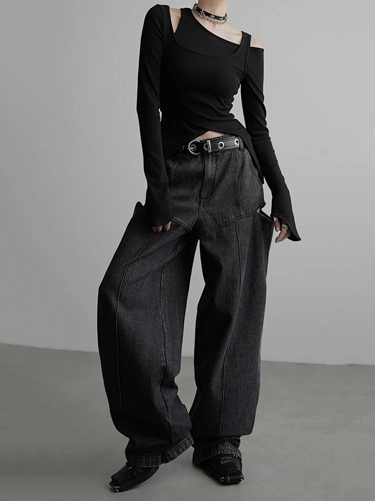 Black Irregular 3 Ways Wear Knitting Sweater O-neck Long Sleeve Women Pullovers New Fashion Spring Autumn 2025 1DH9225