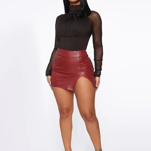 Load image into Gallery viewer, Women Leather Night Clubwear Skirts Summer Pure Color PU-leather Zipper Sexy Hip Leather Mini Skirts
