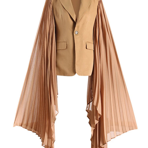 Load image into Gallery viewer, Women Khaki Pleated Irregular Elegant Blazer New Lapel Long Ruffles Sleeve Jacket Fashion Tide Spring Autumn 2025 1DH6395
