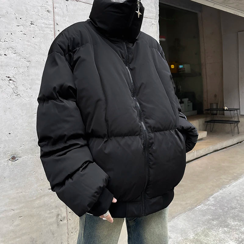 Simple Men's Cotton Coats Stand Collar Solid Color Casual Thickened Zipper Casual American Male Padded Jackets Chic 9C9276