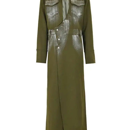 Load image into Gallery viewer, Women Green Paint Elegant Long Blazer New Lapel Long Sleeve Loose Fit Jacket Fashion Tide Spring Autumn 2025 1DF613806
