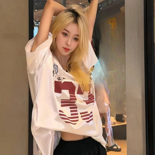 Load image into Gallery viewer, 2025 Y2k Aesthetic Vintage Casual Tees Streetwear Letter Printing Oversized Tshirts Harajuku Summer Women Preppy Grunge T-shirt
