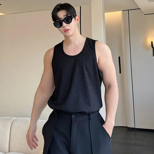 Load image into Gallery viewer, Korean Style Men&#39;s Tank Tops Sequins Round Neck Sleeveless Casual Male Tops Loose Clothing Chic Summer 9C6354
