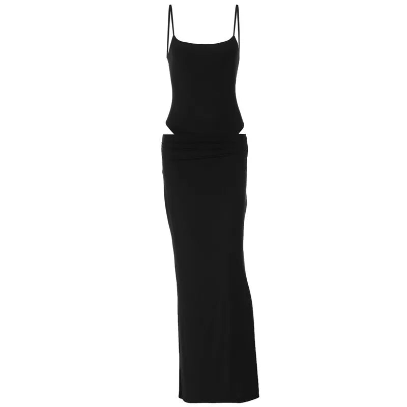 Black Sexy Dress Sets Women Spaghetti Strap Bodysuit And Maxi Skirt Matching Sets Backless Slim Fit Long Skirt Set