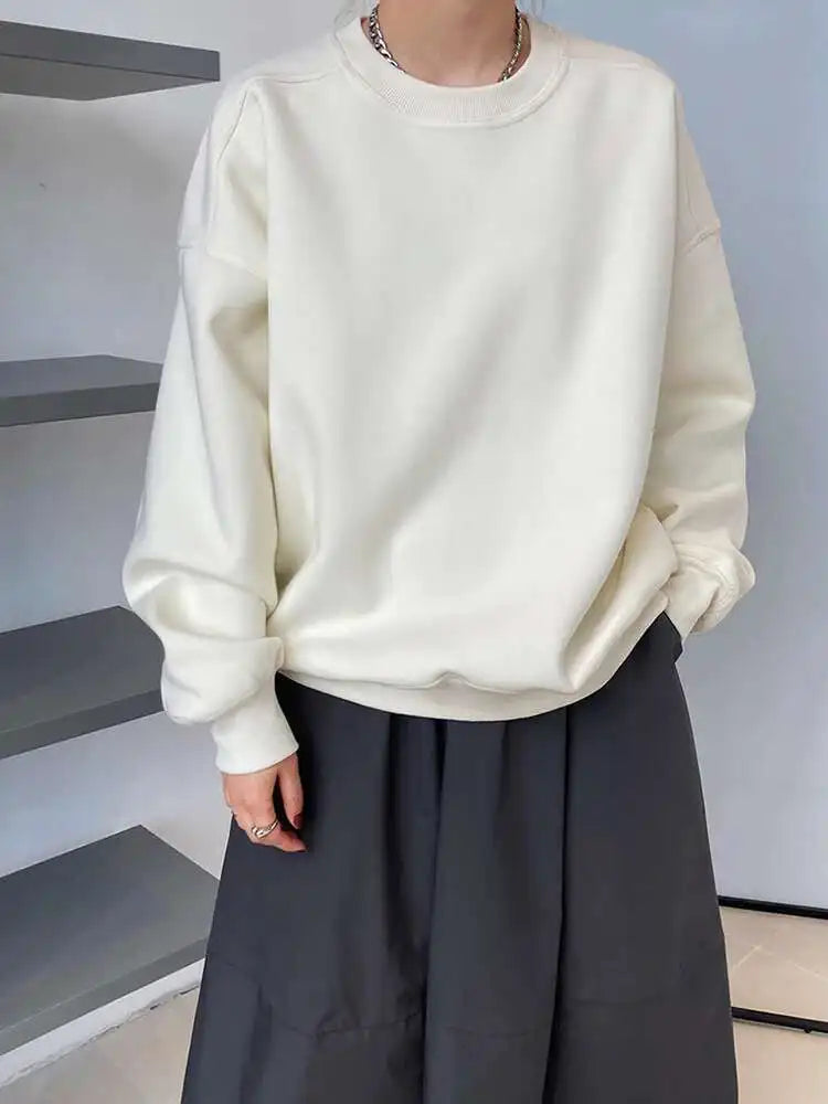Red Apricot Casual Plain Sweatshirt New Round Neck Long Sleeve Women Big Size Fashion Tide Spring Autumn 2025 1DH6655
