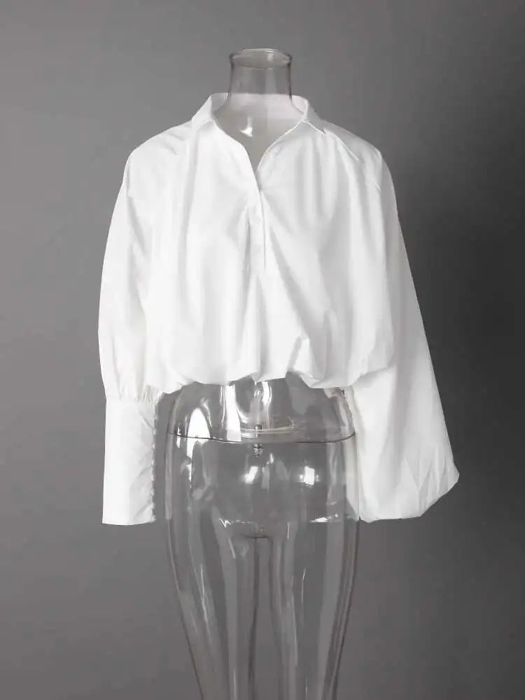 Women Black Pleated Big Size Short Elegant Blouse New V-neck  Long Sleeve Shirt Fashion Tide Spring Autumn 2025 CPG2610