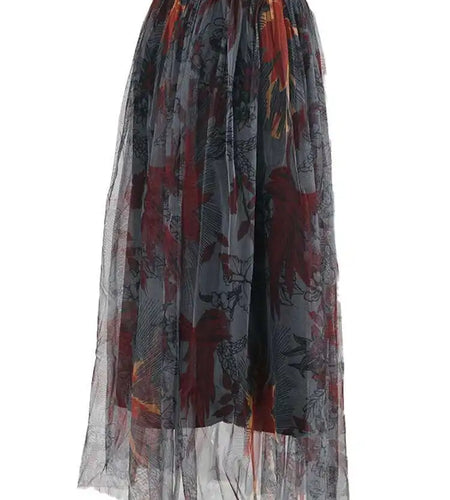 High Waist Black Pattern Printed Mesh Duoble Layers Half-body Skirt Women Fashion Tide New Spring Autumn 2025 2D1323