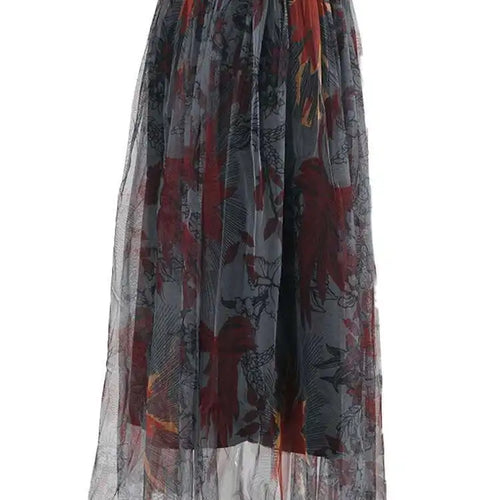 Load image into Gallery viewer, High Waist Black Pattern Printed Mesh Duoble Layers Half-body Skirt Women Fashion Tide New Spring Autumn 2025 2D1323
