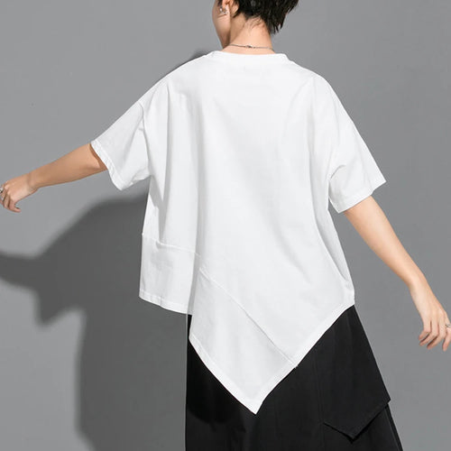 Load image into Gallery viewer, Women White Irregular Pleated Big Size Casual T-shirt New Round Neck Short Sleeve Fashion Tide Spring Summer 2025 1DJ1750

