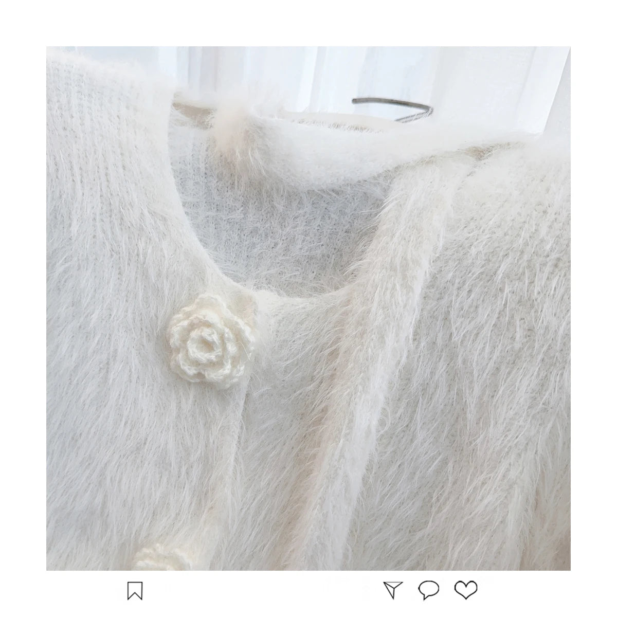 French Vintage Women Solid Elegant Long Sleeve Knitted Mink Sweater 2024 New Autumn Winter Ladies Round Neck Flower Cardigan Top