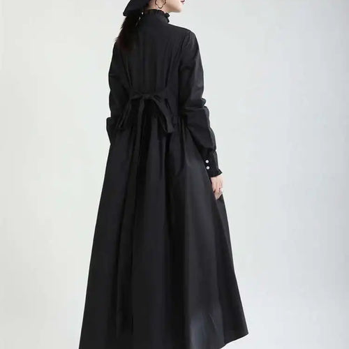 Load image into Gallery viewer, Women Black Layers Irregular Long Elegant Dress New Stand Collar Long Sleeve Fashion Tide Spring Autumn 2025 1DH9894
