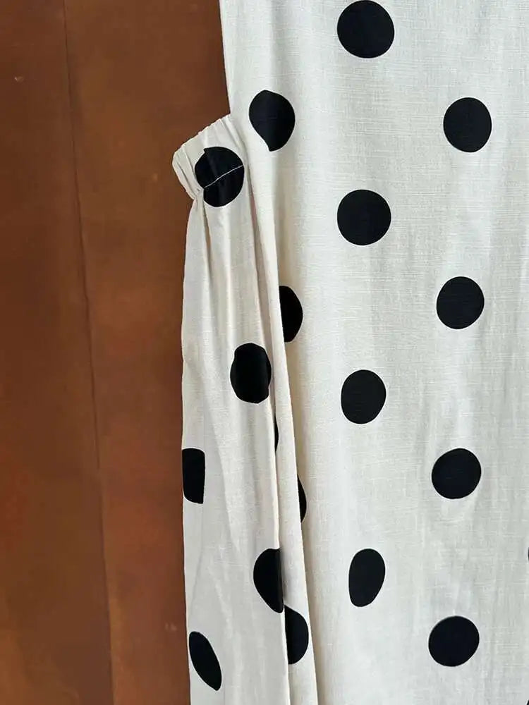 Women White Dot Printed Pleated Big Size Elegant Dress New Round Neck Sleeveless Fashion Tide Spring Summer 2025 1DJ0367