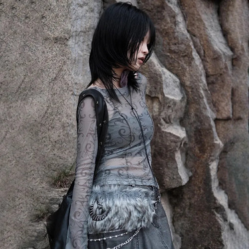 Load image into Gallery viewer, Grunge Aesthetics Mesh Tops Japanese Y2k Sheer Tops Vintage Harajuku See Through Crop Top Korean Fashion Tie Dye T-shirt
