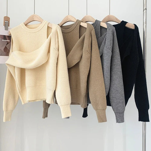 Load image into Gallery viewer, Solid Temperament Sweaters For Women Round Neck Long Sleeve Hollow Out Pull Over Sweater Female Fashion Clothing
