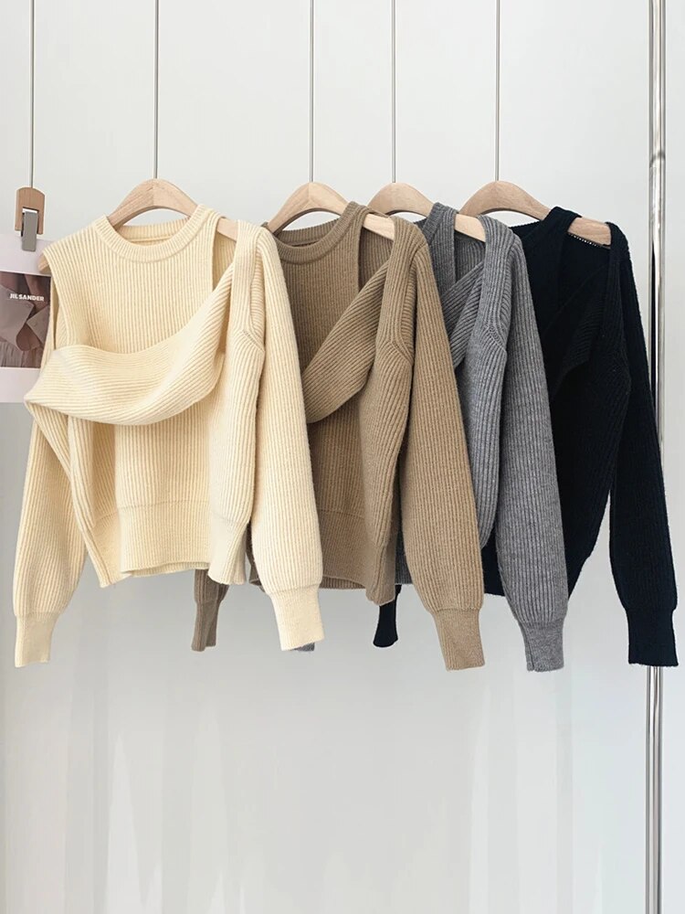 Solid Temperament Sweaters For Women Round Neck Long Sleeve Hollow Out Pull Over Sweater Female Fashion Clothing