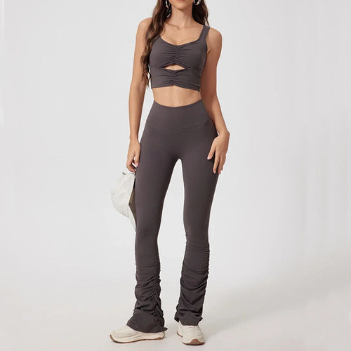 Load image into Gallery viewer, Fold High Waist Tight Nude Yoga Pants Stitching Casual Pile Style Sports Trousers Running Hip Lifting Gym Leggings Workout
