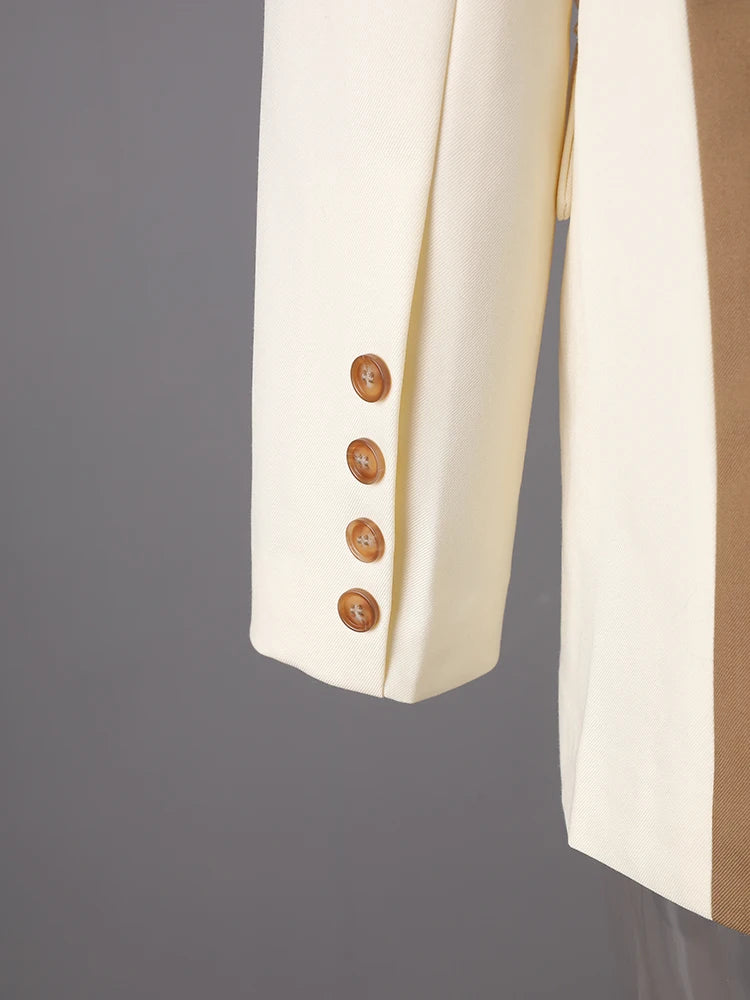 Women Beige Color-block Back Button Big Size Blazer New Lapel Long Sleeve Jacket Fashion Tide Spring Autumn 2025 30A3069