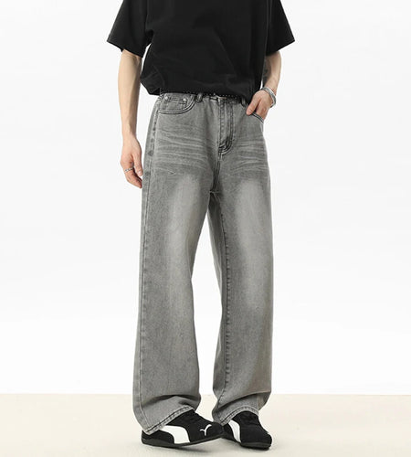 Men's Jeans Summer New High Street American Style Cat Beard Design Solid Color Simple Denim Pants Male Trousers 9W1810