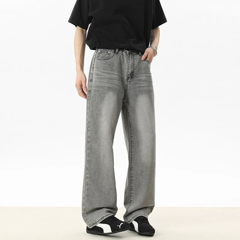 Men's Jeans Summer New High Street American Style Cat Beard Design Solid Color Simple Denim Pants Male Trousers 9W1810