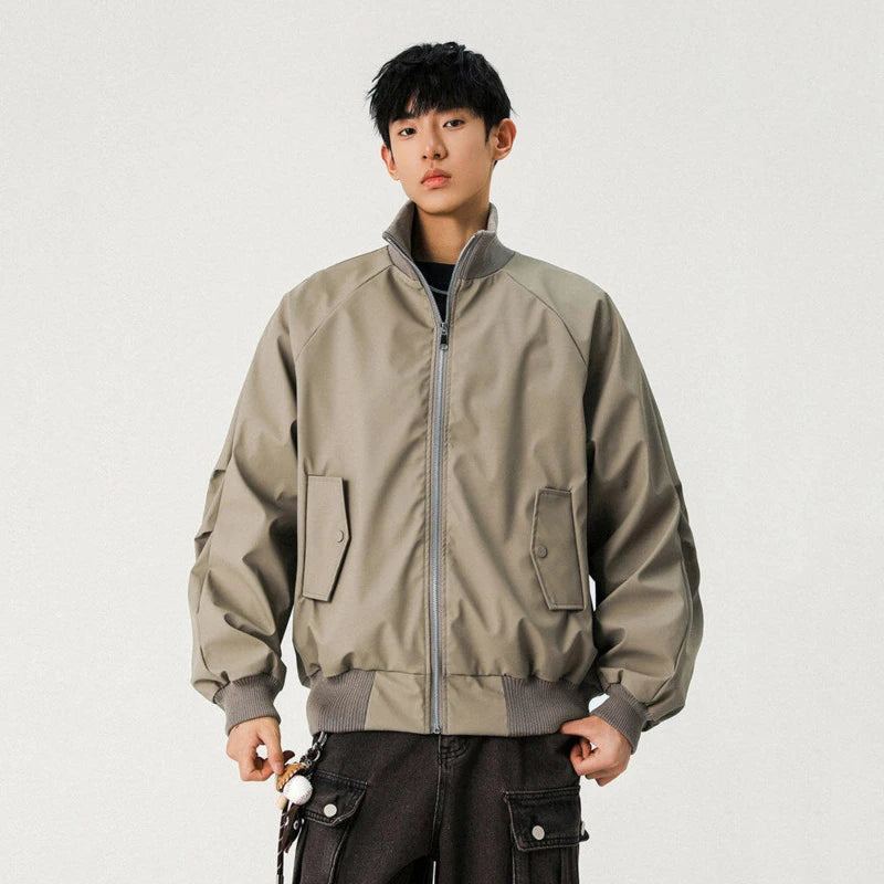 Men's Spring PU Leather Jackets American Solid Color Stand Collar Baseball Jacket Zipper High Street Menwear 2025 9W1303