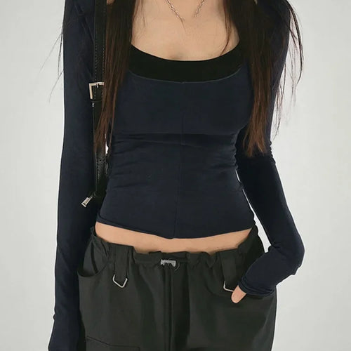 Load image into Gallery viewer, 2025 Autumn New Slim Two Pieces Set Women Grunge Solid Streetwear Tops + Sleeveless All Match Black Vest Y2k Aesthetic Fashion
