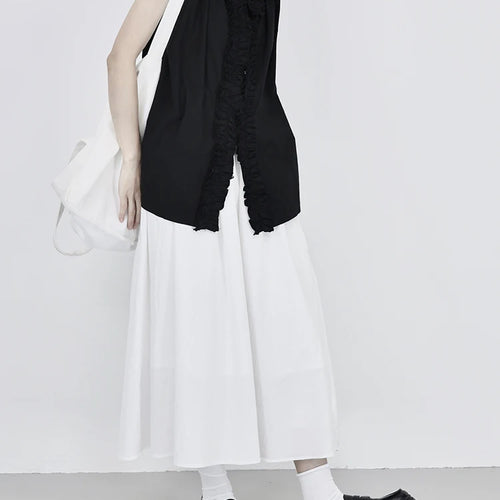 Load image into Gallery viewer, High Waist Black White Pleated Button Elegant  A-line Half-body Skirt Women Fashion Tide New Spring Autumn 2025 1DJ0825
