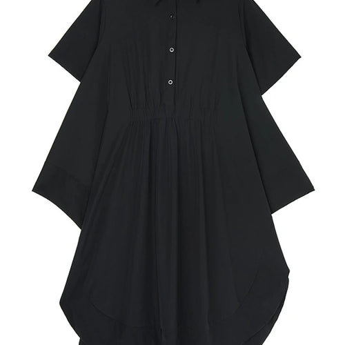 Load image into Gallery viewer, Women Black Side Slit Irregular Big Size Midi Shirt Dress New Lapel Short Sleeve Fashion Tide Spring Summer 2025 1DJ1121
