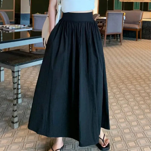 Load image into Gallery viewer, Spring Summer Women Solid Holiday Pleated Half Long Skirts Vintage Elastic High Waist Chic A-line Skirt Simplicity Casual Street

