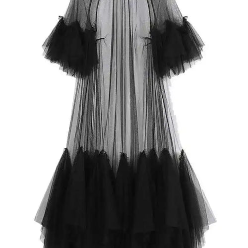Load image into Gallery viewer, Women Black Ruffles Long Big Size Dress New Round Neck Three-quarter Sleeve Loose Fit Fashion Spring Summer 2025 JR77101
