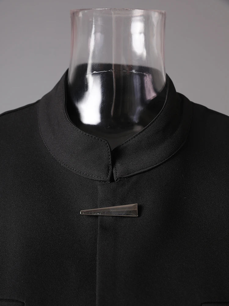 Women Black Buckle Big Size Elegant Blazer New Stand Collar Half Sleeve Jacket Fashion Tide Spring Summer 2025 CPG3087