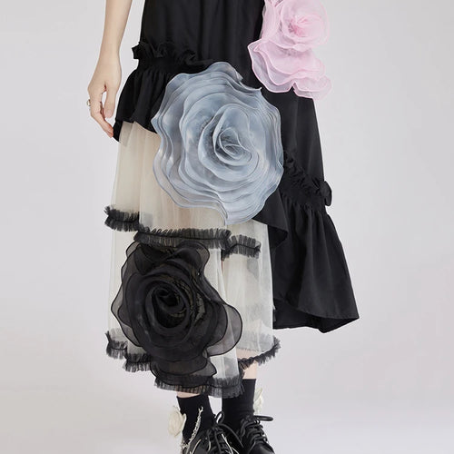 Load image into Gallery viewer, High Elastic Waist Black 3d Flower Irregular Mesh Half-body Skirt Women Fashion Tide New Spring Autumn 2025  1DJ1430
