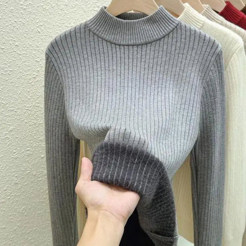 Load image into Gallery viewer, Autumn Winter Korean Fashion Solid Half High Neck Velvet Knitted Sweater Women Warm Long Sleeve Pullovers Top Versatile Clothing
