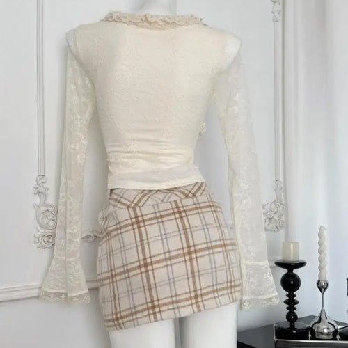 Load image into Gallery viewer, Autumn Winter Vintage Beige Plaid Wrap Hip Mini Skirt Korean Women High Waist Sexy Club A-line Short Skirt Ladies Fashion Casual
