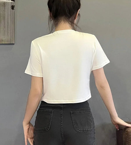 Women Summer Slogan Bow Detail-Knot Print Round Neck Short Sleeve Casual T-Shirt