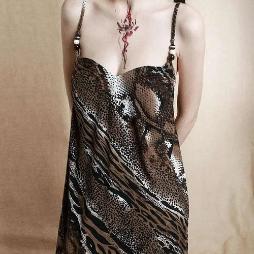 Load image into Gallery viewer, Women Coffee Leopard Printed Long Spaghetti Strap Dress New Square Collar Sleeveless Fashion Spring Autumn 2025 1DH8446
