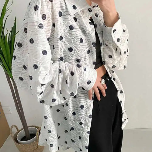 Load image into Gallery viewer, Women White Dot Big Size Elegant Blouse New Lapel Long Sleeve Loose Fit Shirt Fashion Tide Spring Autumn 2025 1DF7781
