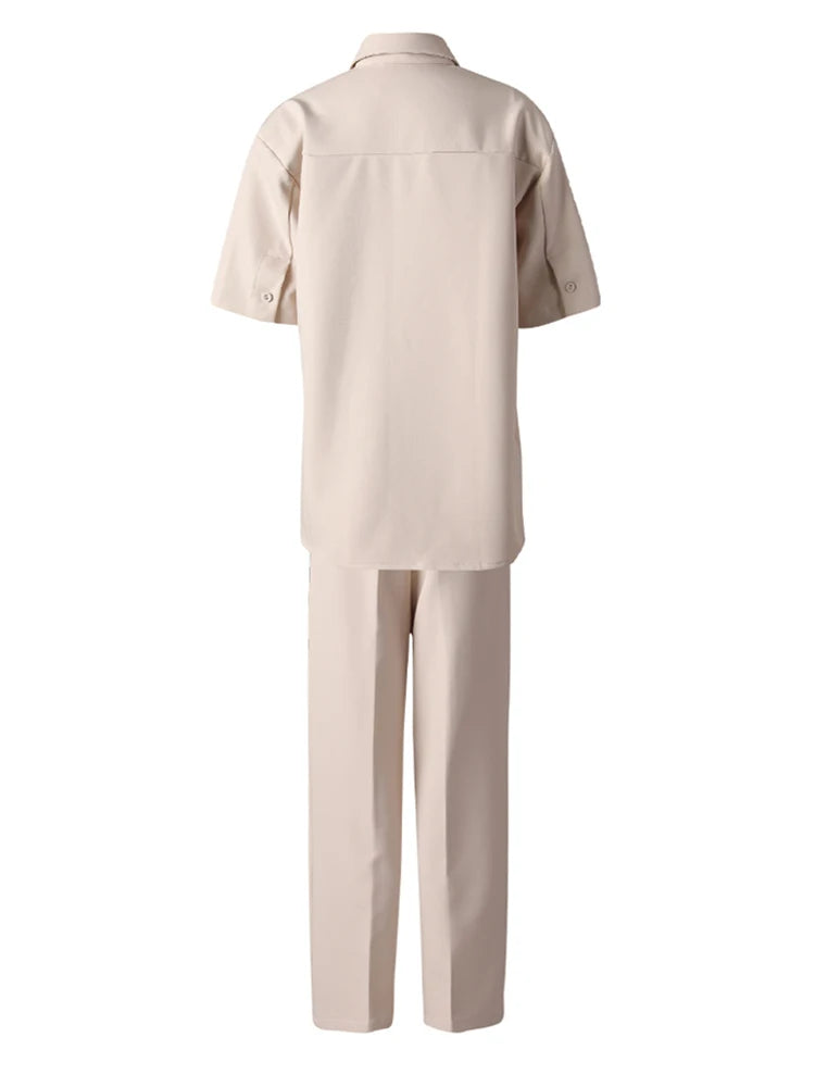 Big Size Rose Red Shirt Wide Leg Pants Two Piece Suit New Lapel Short Sleeve Women Fashion Tide Spring Summer 2025 CPG3119