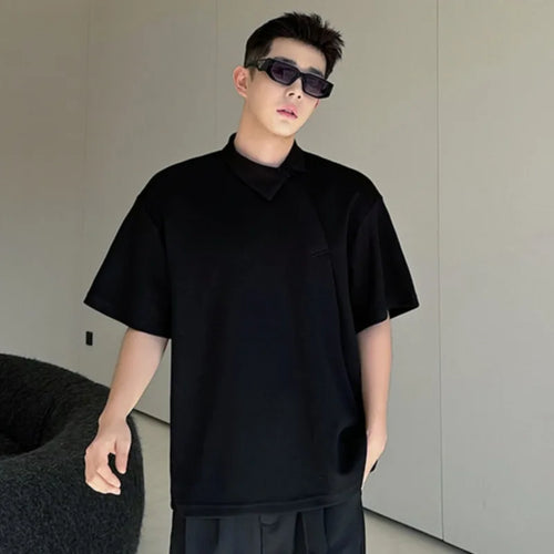 Load image into Gallery viewer, Men&#39;s T-shirt Skew Collar Solid Color Male Top Summer Fashion Niche Design Men Clothing Casual Trend Loose 9C5953
