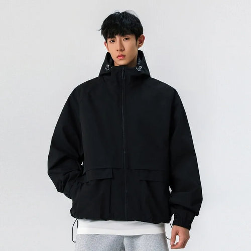 Load image into Gallery viewer, American Style Male Jackets Spring New Hooded Drawstring Reversible Jacket Solid Color Men&#39;s Coats Streetwear Spring 9W1240
