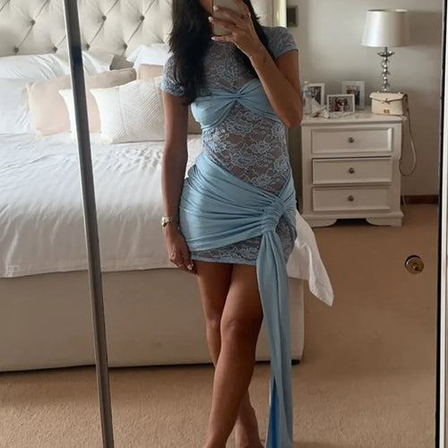 Load image into Gallery viewer, Elegant Lace Patchwork Tight Strap Dress Women Sexy Double Layer Perspective Slimming Party Club Evening Dress 2025
