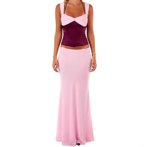 Load image into Gallery viewer, Sexy Skirt Two Piece Sets Women Halter Lace-up Cropped Tops And Maxi Skirt Ladies Fashion Sleeveless 2 Piece Sets
