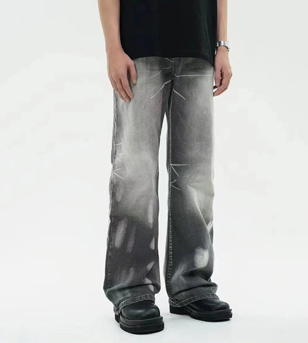 Men's Jeans Summer New American Style Straight Leg Trendy Loose Micro Flared Casual Gradient Color Male Trousers 9W1783