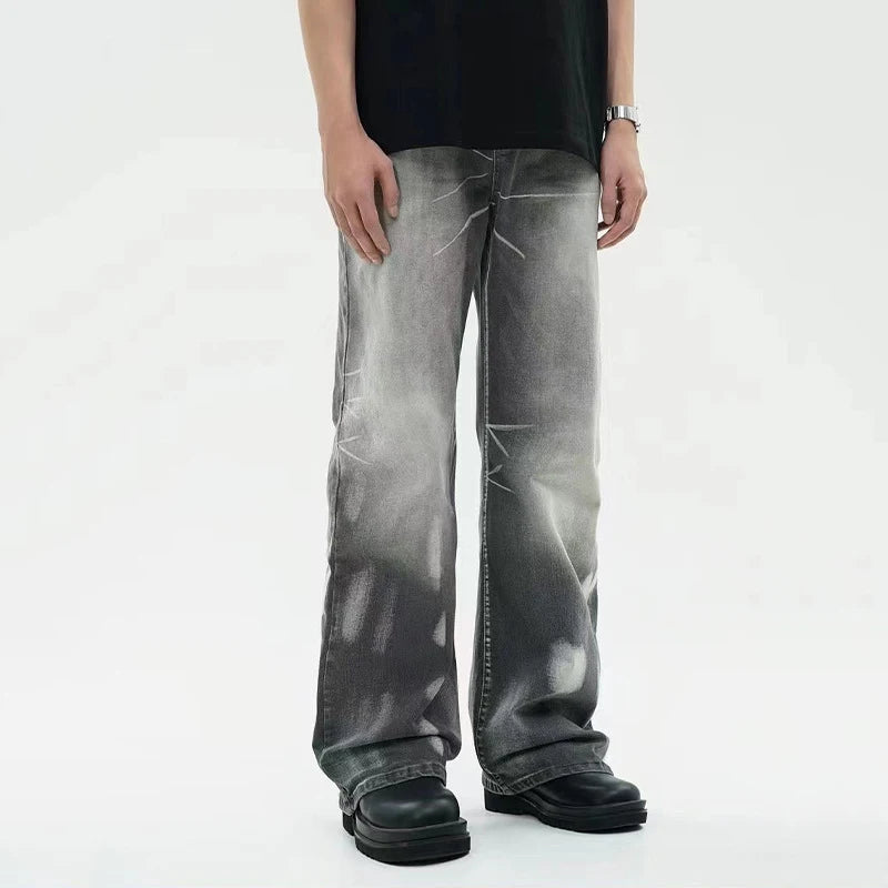 Men's Jeans Summer New American Style Straight Leg Trendy Loose Micro Flared Casual Gradient Color Male Trousers 9W1783