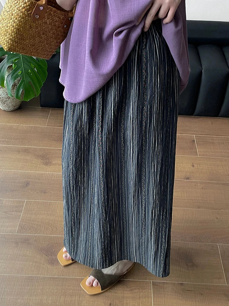 High Elastic Waist Black Striped Back Slit Elegant Half-body Skirt Women Fashion Tide New Spring Autumn 2025 1DJ1264