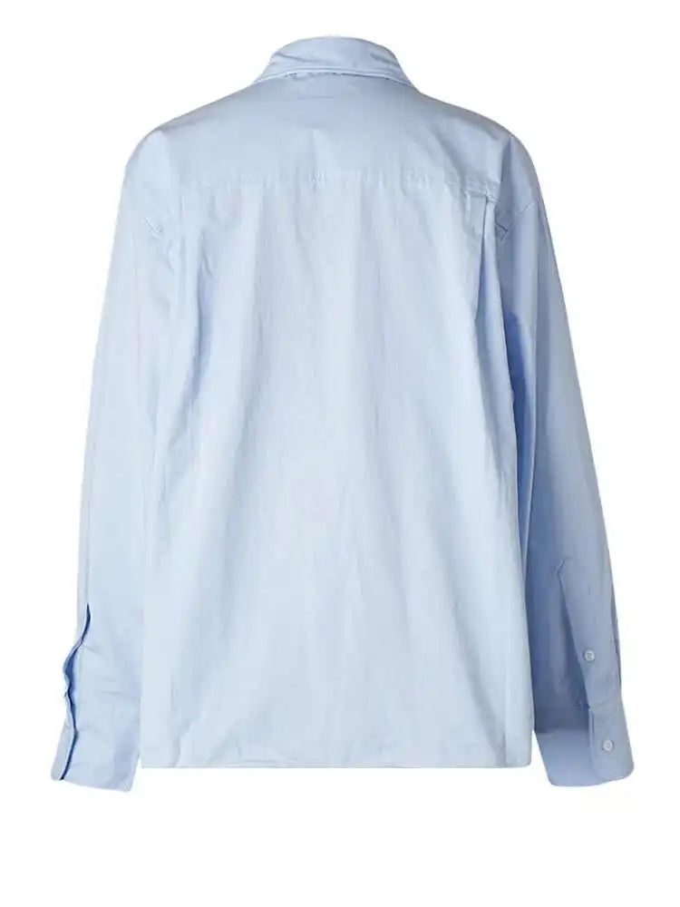 Women Blue Brief Shaped Big Size Casual Blouse New Lapel Long Sleeve Shirt Fashion Tide Spring Autumn 2025 CPG2742